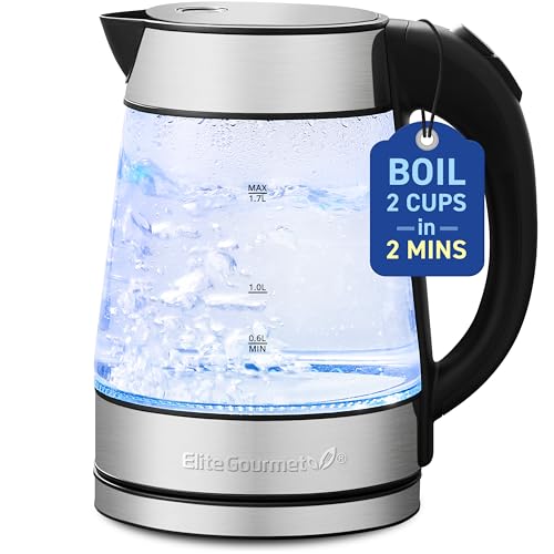 Elite Gourmet Cordless Glass Kettle for Easy Boiling