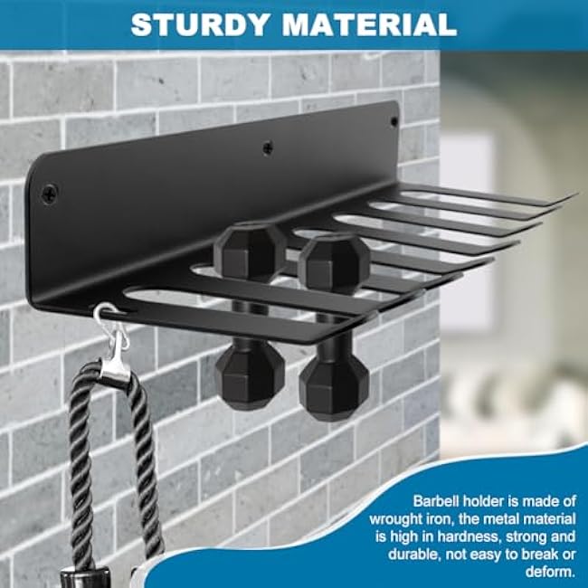 Gym Equipment Storage Rack, Resistance Bands Storage Hanger, Multi-Purpose Home Gym Rack Organizer Wall Mount for Barbells Jump Ropes Lifting Belt Gym Accessories