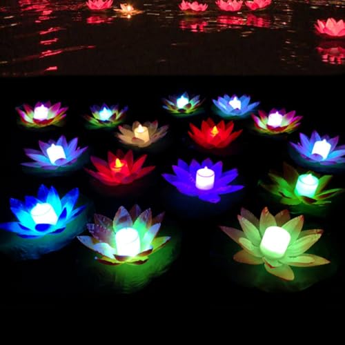 Velas de Loto LED medianas impermeables decorativas para estanques y obsequios 7
