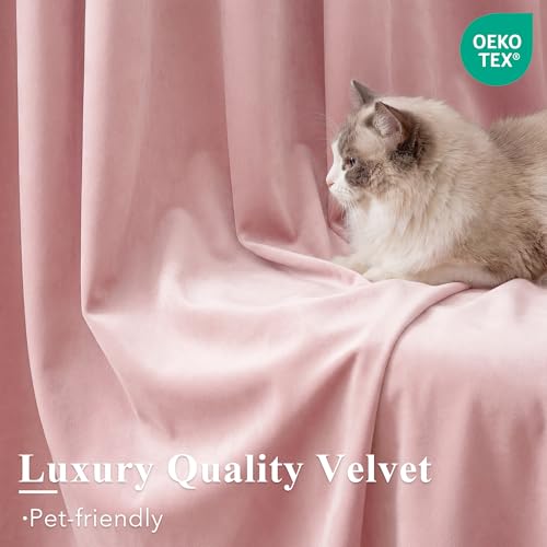 Image of Baby Pink Velvet Curtains Back Tab for Girls Bedroom, W52xL96, 2 Pcs | 300GMS Soft Back Tab Pinch Pleat Thermal Insulated Drapes for Nursery, Light Dimming, Girls Room, Backdrops, Wedding Party