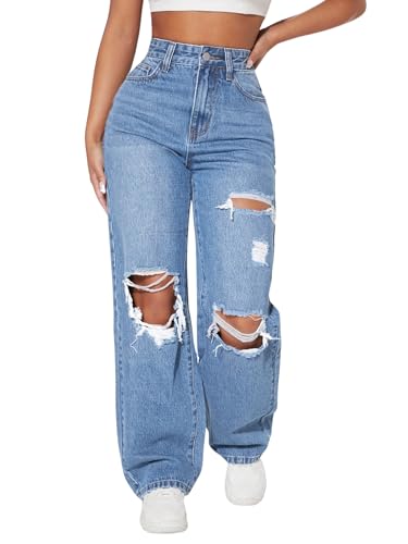 Image of Solid High Waist Ripped Straight Leg Pant & Trouser for Women's & Girl's