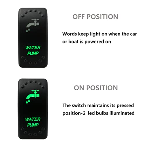 Image of Green Backlit Rocker Switch 5 Pin ON-Off Laser Etched Button Switch with Wires for Car Marine Boat UTV 20A /12V 10A /24V (Water Pump)