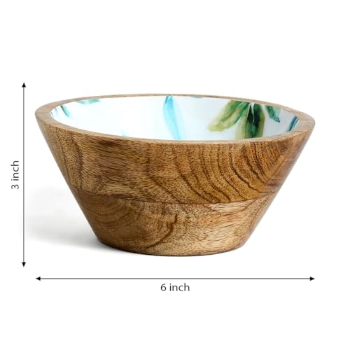 Image of SAAGA Mango Wood Nuts Bowl Set of 2-6 x 3 Inch Decorative Wooden Snack & Dry Fruit Bowls | Soup Serving Katori for Kitchen & Dining - White & Aquamarine