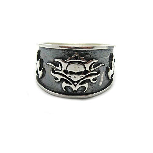 Bague crâne viking en argent 925 massif et flammes ciselées de haute joillerie