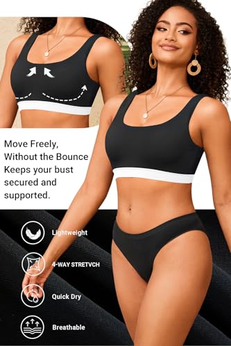 Image of Women Sport Bra Swimsuit Top - Swim Bra Bikini Top Only Scoop Neck Bathing Top 2025 Swimwear