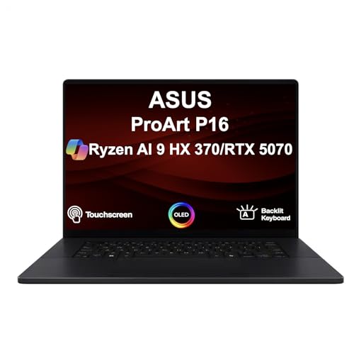 Image of ASUS ProArt P16 AI Powered Laptop 16.0 inch Touchscreen OLED 2.8K Display (AMD Ryzen AI 9 HX 370, 32GB LPDDR5X, 4TB PCIe SSD, GeForce RTX 5070, Backlit KB, WiFi 7, Webcam, Bluetooth 5.4, Win 11 Home)