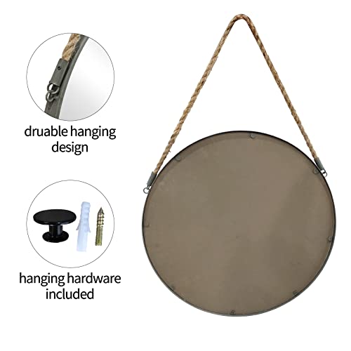 POZINO Round Hanging Mirror, Circle Wall Mirror with Rope, 20 Inch Farmhouse Mirrors for Bathroom Bedroom Living Room Entryway Home Decor, Grey - Image 3