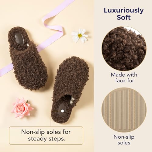 Snug Leaves Women's Scuff Slippers Furry Cute Curly Faux Wool Slip-on Indoor Memory Foam House Shoes4