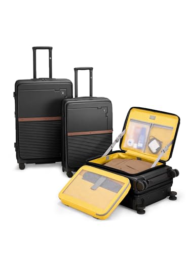 Image of EUME Aerotop Cabin, Checkin Medium & Large Trolley Bag Set of 3 | Space Saving Top Open Suitcase | Expandable Hard Polycarbonate Luggage | TSA Lock, Anti Theft Zipper, Silent Wheels | Charcoal Black