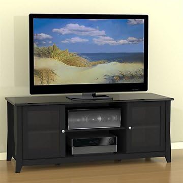 Tuxedo Black TV Stand with Glass Doors