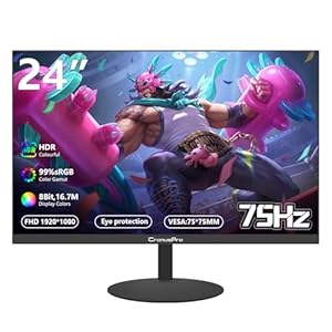 CronusPro 24 Zoll Monitor Full HD (1920x1080) IPS Display, 75Hz, Flachbildschirm mit HDMI/VGA Anschlüssen, Blaulichtfilter & Flimmerfreie Technologie, BuremonitorMonitor für PC Büro Schwarz ﻿