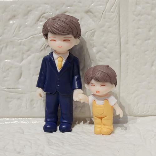 Image of Miniature Cute Father Son Figurine PVC Showpiece for Home Decor Miniature Garden Dollhouse Accessory Fairy Garden Decoration Collectible Gift