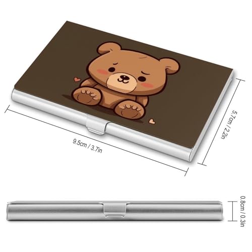 Slim Metal Business Card Holder - Cartoon Brown Cute Bear Aluminum Alloy Card Case with Buckle Closure, Holds 20 Cards & Cash, Professional Credit Card Size ID Holder for Men Women Gift2
