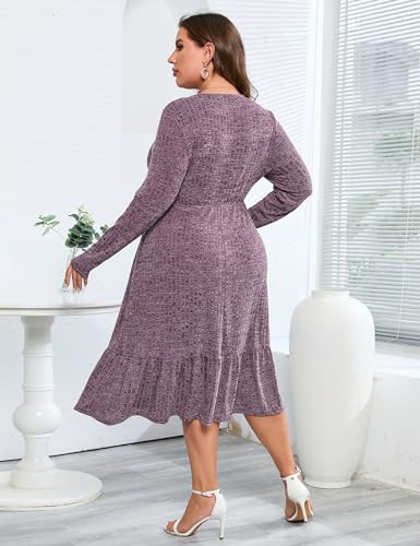 Image of ShopWonder Womens Plus Size Ribbed Knit Sweater Dress Long Sleeve Stretchy Comfy Casual Fall Dress with Pockets