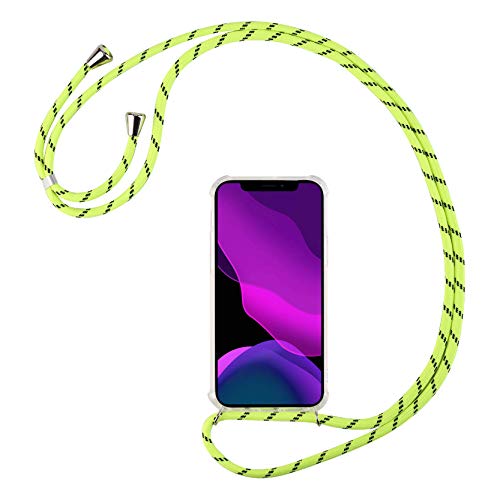 2ndSpring Funda con Cuerda Compatible con Huawei Mate 20 Lite,Colgante Collar Correa de Cuello Cadena Cordón,Verde Fluorescente