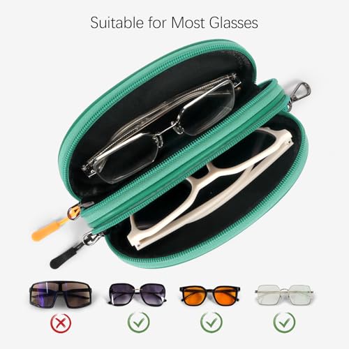 Image of Double Eyeglasses Case Soft Portable Zipper Sunglasses Pouch with Keychain Clip for Men Women