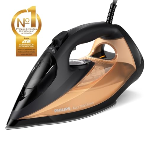 Philips Azur Serie 7000 Ferro da stiro a vapore - 2800 W, Vapore Continuo 50g/min, Colpo vapore da 250 g, vapore verticale, piastra SteamGlide Elite, Nero/Oro (DST7040/80) - Immagine 1