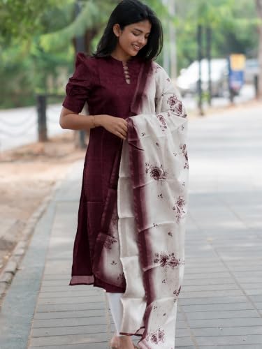 Image of Sun Fashion And Lifestyle Women's Chanderi Straight Stitched Printed Kurti With Printed Organza Dupatta For Women