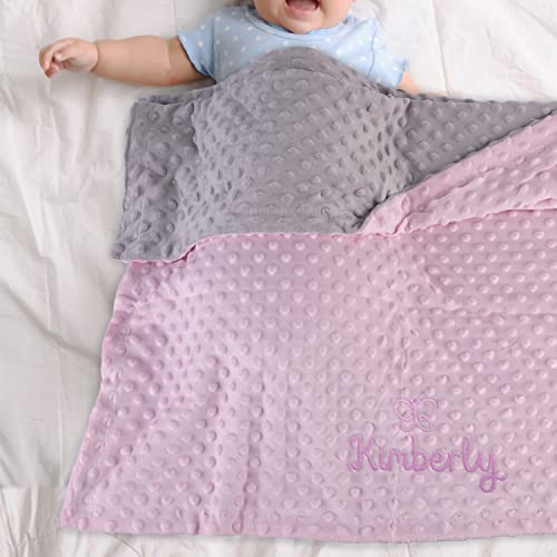 Personalized Minky Baby Blanket W/ Name, Icon | 2 Colors, 15 Icons, 7 Fonts | Double-Side Dotted Silky Soft Blanket For Baby Shower - Embroidered Nursery Bed Throw Blankets For Boys - Blue #TOP6