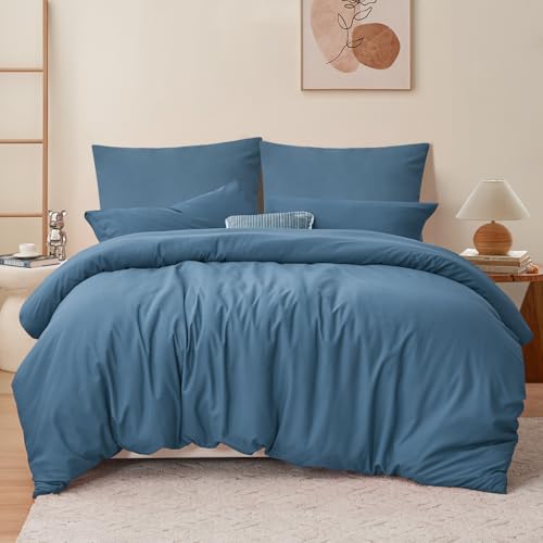 RUIKASI Bettwäsche 200x200 Blau 3teilig - Denim Blau Mikrofaser Bettwäsche-Sets Oeko-TEX… – Ansicht 2