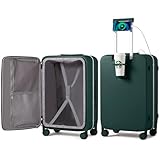 mixi Large Checked Luggage with Cup Phone Holder and Charger Hard Shell Suitcases with Spinner Wheels, 26 Inch Blackish Green