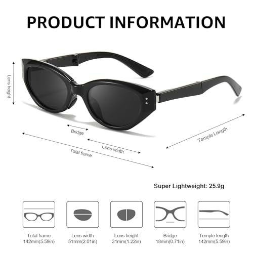 IGnaef® Foldable Cat Eye Sunglasses for Women Men Polarized UV Protection Folding Sun Glasses with Case IF5353