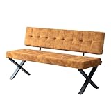 B&D home® Sitzbank Karen 160cm – gepolsterte Esszimmerbank mit Rückenlehne, X-Metallgestell schwarz, Webstoff/Microfaser in Gelb, modern Industrial Design für Esszimmer, Küche & Flur