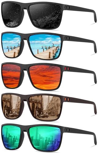 Polarized Sunglasses for Men Square Lightweight Frame Sun Glasses UV Protection for Driving Fishing Golf