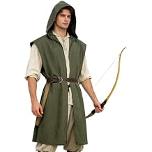 Mens Medieval Hooded Surcoat for Halloween Cosplay Viking & Assassin Costume Renaissance Sleeveless Tunic Tabard Cloak