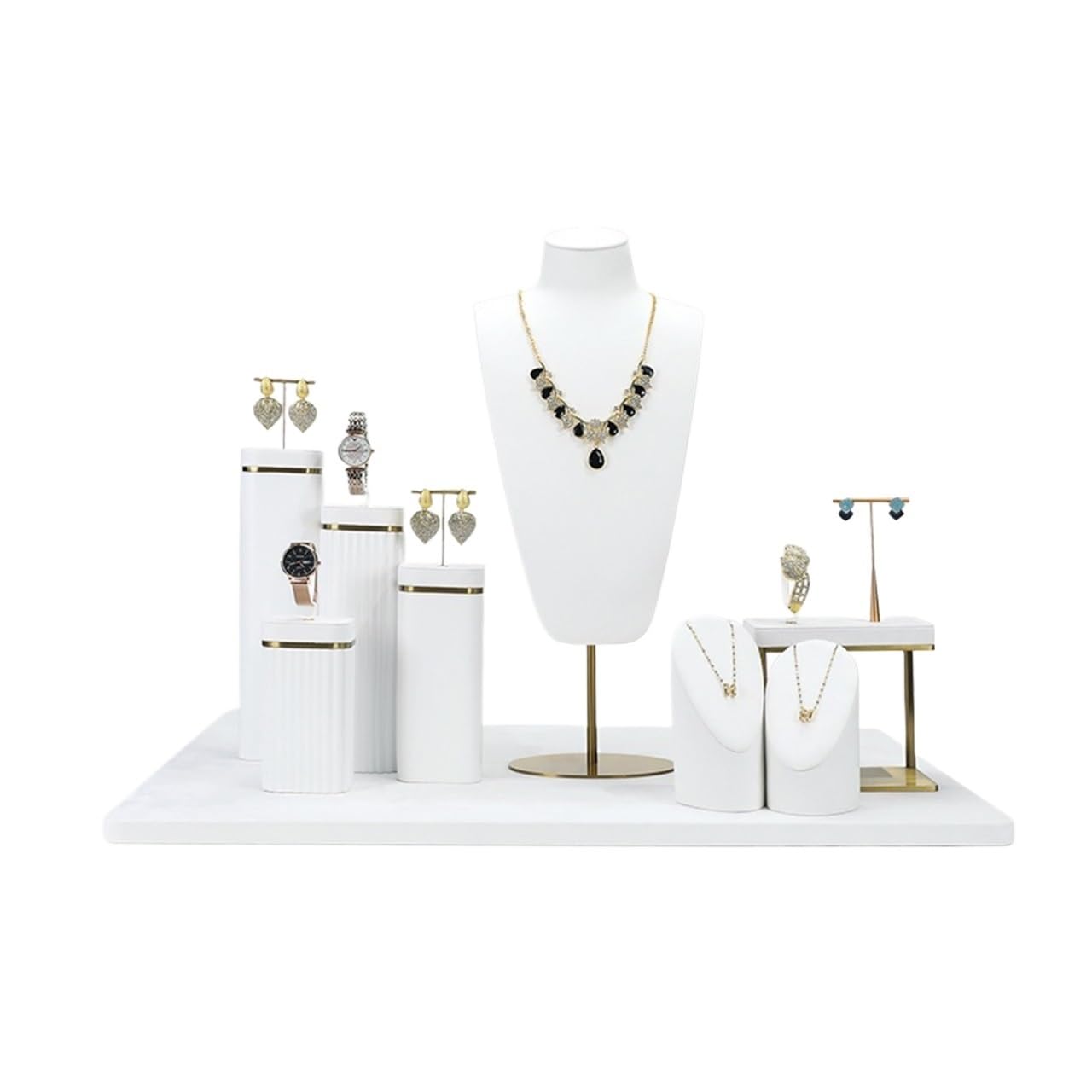 FAJNUZI2024 Jewellery Display Stand White Velvet Jewelry Display Set Mannequin Necklace Earring Stand for Window Retail