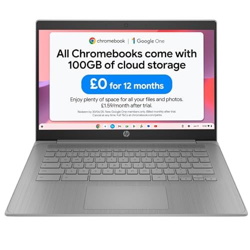 HP Chromebook 14" | Intel Celeron N4500 Processor | 4GB RAM | 64GB eMMC | Intel UHD Graphics | HD Anti-glare Display | Chrome OS | Dual Speakers | USB-C Fast Charging | Modern Grey | 14a-ne1000na