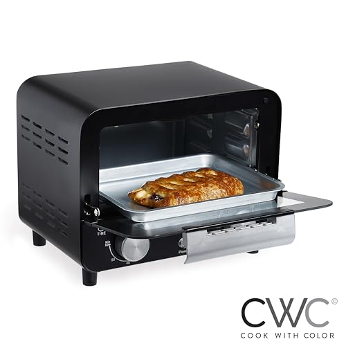 COOK WITH COLOR Mini Toaster Oven: 600W Power, Precision Timer, Auto Shutoff, and Culinary Delights Up To 450 Degrees, Black