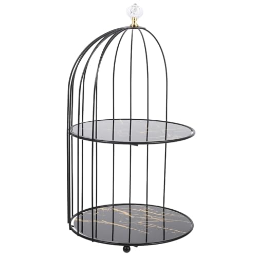 Tofficu Soporte para Pasteles de Metal Negro en Forma de Jaula de Pájaros, Torre de Cupcakes de 2 Niveles, Bandeja Decorativa para Exhibición de Dulces y Frutas en Mesa para Bodas