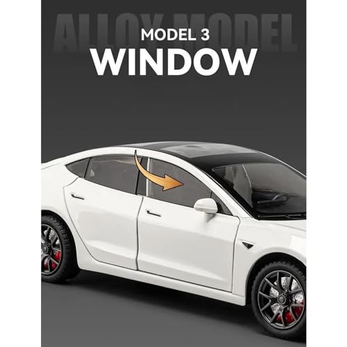 Image of 1:24 Scale Big Size Tesla Model 3 Toy Car | Metal Pullback Diecast Car for Kids with Openable Doors, Sound, Light Effects Toy for Car Enthusiasts (Color As Per Available), Black