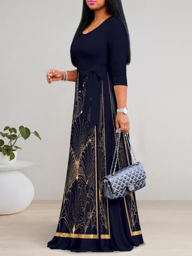 Image of Women's 3 /4 Sleeve Maxi Dress with Pockets