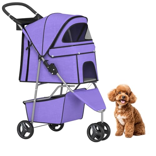 BestPet | 3-Wheel Pet Stroller | Purple | Foldable Dog and Cat Stroller