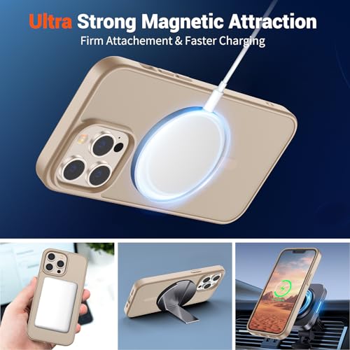 Image of SUPFINE Magnetic for iPhone 13 Pro Case(Compatible with MagSafe)(Military Grade Drop Protection) Slim Translucent Matte Shockproof with Anti-Fingerprint Phone Case,Desert Gold