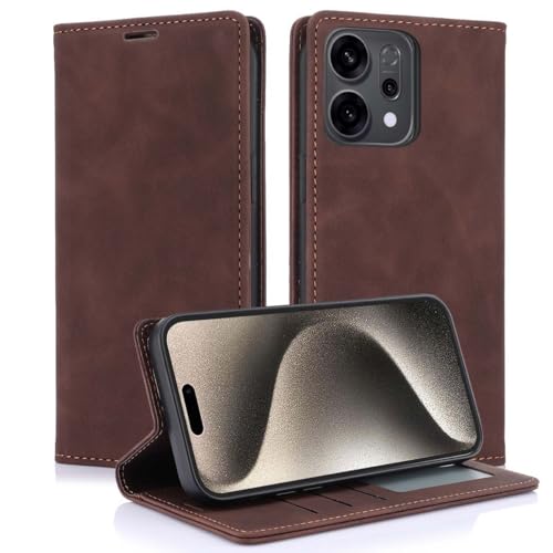 Coque Oppo Reno14 Pro 5G housse simili cuir marron à rabat