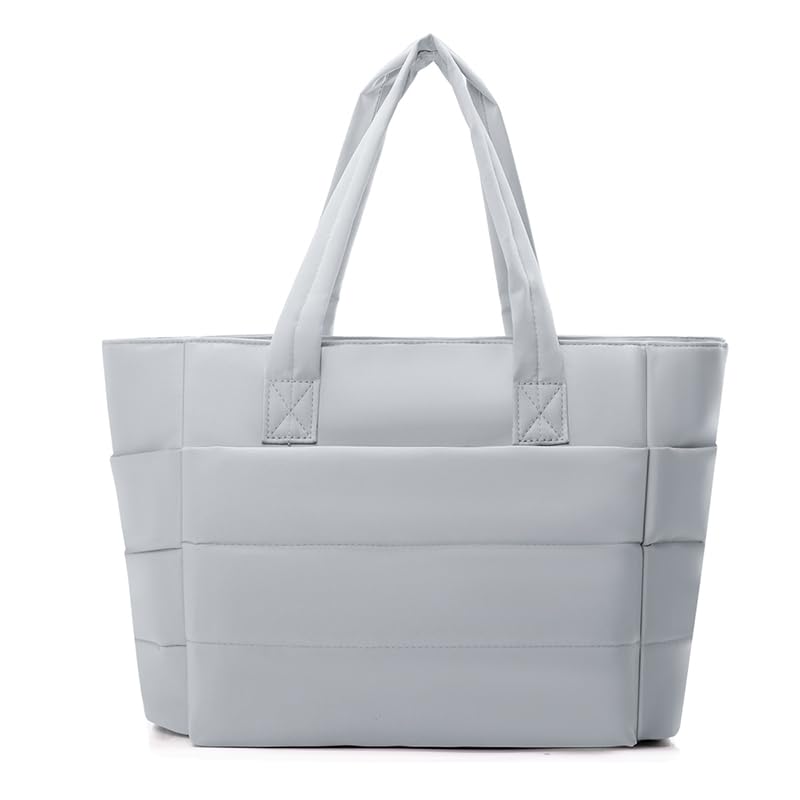 DENGSHANYANG Bolsa feminina leve e fofa, com compartimentos, bolsa de ombro acolchoada para viagens, trabalho, Cinza, Medium