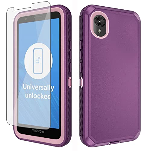 Asuwish Phone Case for Moto E6 with Tempered Glass Screen Protector and Cell Cover Hybrid Rugged Shockproof Hard Protective Accessories Motorola MotoE6 E 6th Generation Gen Moto6E 6 6E XT2005-5 Purple