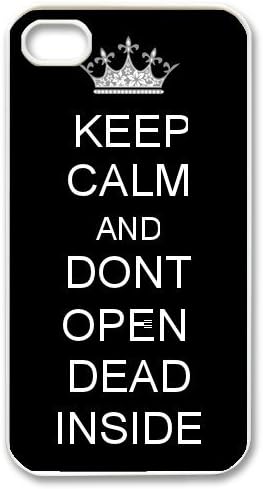 KEEP CALM AND WALKING DEAD DONT OPEN DEAD INSIDE Black Wall (White) case for iPhone 4 4s / iPhone 4 4s case hard cases / iPhone 4 4s Design and made to order
