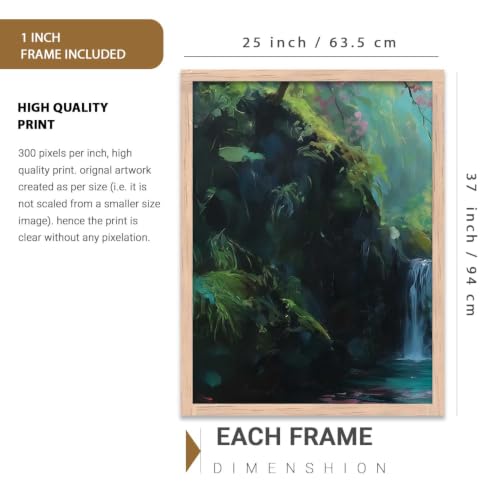 Image of kotart Abstract Nature Art Framed Paintings | Big Aesthetic Waterfall View Painting | Vastu Frames for Bedroom Living Room Wall Decor Set Of 3 (35x37 Inch)