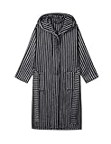 DFJU Herbst und Winter Herren Nachthemd Bademäntel, gestreifte verdickte und verlängerte Bademäntel, Pyjama warme Morgen Robe (Farbe: Schwarz, Größe: Groß)