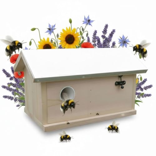 Melko Hummel Hummelhaus Hummelkasten Hummelnistkasten Nistkasten Insektenhaus Haus Insektenhotel XXL mit Metalldach Deckel klappbar Hummelhotel