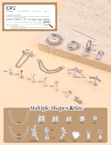 اورازيو اقراط ظهر مسطحة بدون خيوط 16/18/20 غرام من الستيل الجراحي 316L، اقراط غضروف الانف لا تسبب الحساسية، مجوهرات ثقب لابريت وميدوسا، 18 غرام =