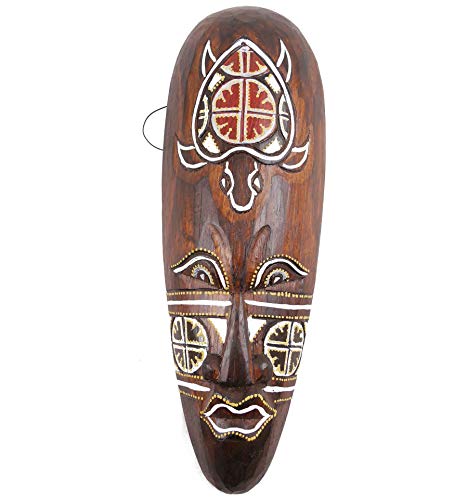 Coco Papaya Petit masque africain en bois - Décoration batik au motif tortue 30cm