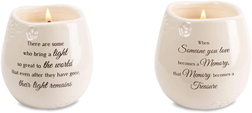 Pavilion Gift Company 19176 in Memory Light Remains Ceramic Soy Wax Candle , White & Pavilion-When Someone You Love Becomes a Memory That Memory Becomes a Treasure 8 oz Soy Filled