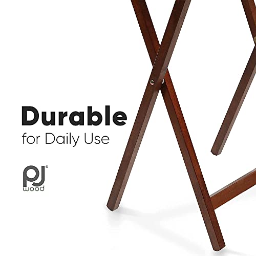 PJ Wood Lightweight Rectangle Folding TV Snack Tray Tables with Compact Storage Rack, Solid Wood Construction, Honey Oak, (5 Piece Set)