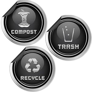 Trash Recycle and Compost Magnets for Kitchen Cans and Recycling Bins, Dual Trash and Recycle Magnet for Garbage Cans, 6 Silver Round Magnetic Sticker, 2.75 x 2.75 Inch Home Outdoor Waste Bin