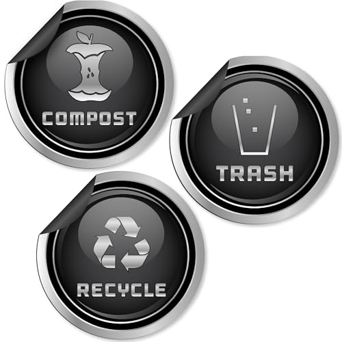 Trash-Recycle-and-Compost-Magnets-for-Kitchen-Cans-and-Recycling-Bins-Dual-Trash-and-Recycle-Magnet-for-Garbage-Cans-6-Silver-Round-Magnetic-Sticker-275-x-275-Inch-Home-Outdoor-Waste-Bin